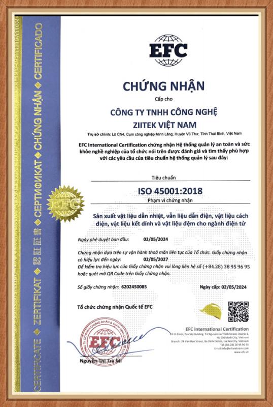 ISO45001 :2018 - CÔNG TY TNHH CÔNG NGHỆ ZIITEK VIỆT NAM
