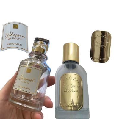 China Custom Bottle Label Embossed Logo Perfume Aluminum Tag Self Adhesive Stickers for Perfume Packing Decals for sale