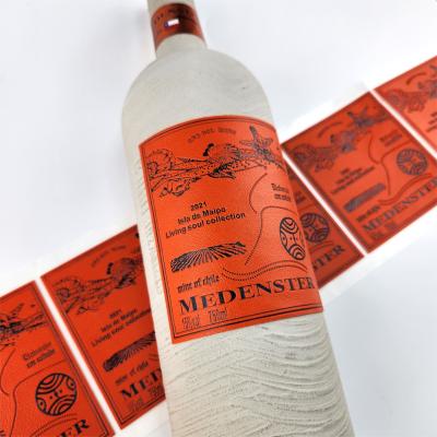 China Etiquetas de champán personalizadas Logotipo de lámina de oro Regalo Fiesta de bodas Vino rojo Embalaje Etiquetas de cuero pegatina en venta