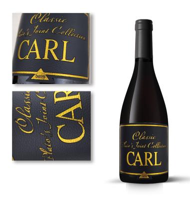 China Etiqueta de vino de papel de cuero duradero autoadhesivo en relieve de lámina de oro para embalaje de botellas de vino en venta