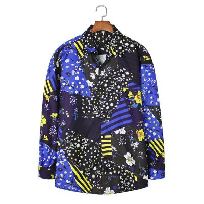 China European and American men's shirt breathable new small chrysanthemum print border shirt men's shirt for sale