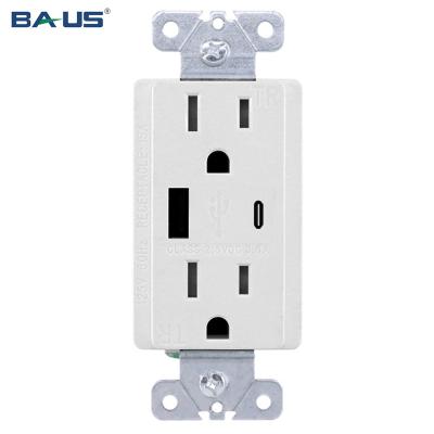 China Type A USB Type C USB Ports Outlet FTR15 Charging Type Electrical Outlet With High Speed Usb Charger Outlet White Color 3.6 Amp15A for sale