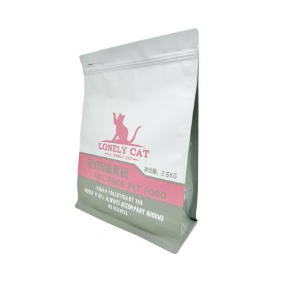 Chine 2500g personnalisé Matte Blanc 8 Sides Seal AL Foil Coated Box Carré Fond Sac d'emballage alimentaire pour animaux de compagnie avec fermeture à glissière facile à ouvrir à vendre
