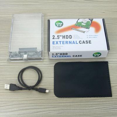 China Transparent ABS External USB2.0 HDD SATA HDD Hard Drive Disk Enclosure Box Case Cart 2.5