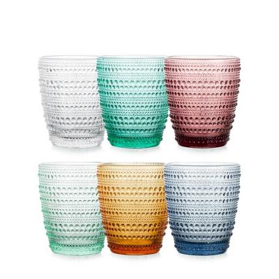 China Items DOF CLASSIC Ready Glass Cup Retro Style Dot Embossed Solid Color Glassware Sets Wine Cup 10oz Glass ABO for sale