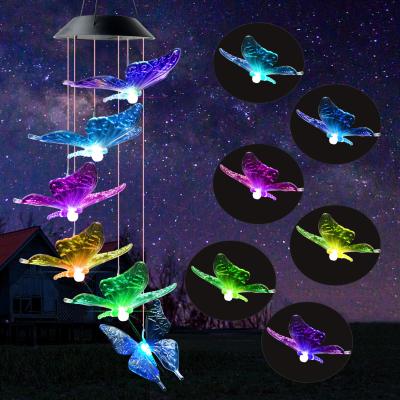 China Eco-Friendly Butterfly Christmas Wind Chimes Outdoor Garden Yard LED Solar Wind Chimes Lighting Holiday Solar Wind Chimes Gifts for sale