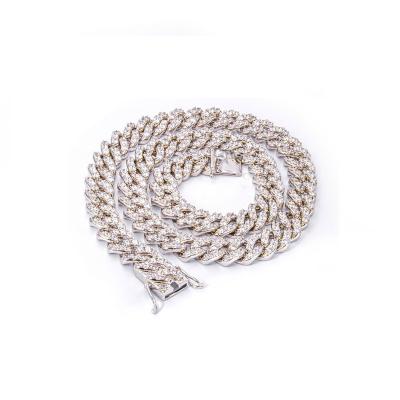 China Custom Hot Sale Fashion Mens 12MM Width 18K White Gold Plated Iced Out Hip Hop Link Chain Jewelry Necklace for sale