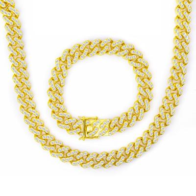China Fashion Custom Men's 12MM Width Real Gold Plated Miami Cuban Chain Hip Hop Link Iced Out Necklace With Full CZ Diamond for sale
