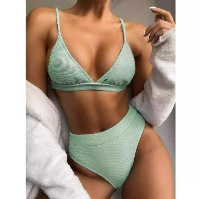 China Hot Solid Color Style Swimwear Lady Bikini Ladies Slit Swimsuit Breathable Sexy Triangle Bikini Swimwear Lady Like Swimsuit for sale