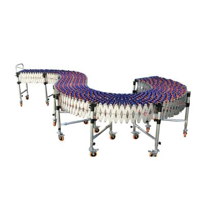 China Flexible Oil Resistant Blue Suction Conveyor ABS Plastic Roller Telescopic Chain With Skid Wheel Gravity Roller Conveyor for sale
