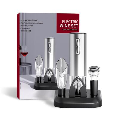 China Cost-effective 5 in 1 Opener Electric Cordless Wine Corkscrew Automatic Wine Bottle Opener with Clear PC Base with 4 x AA Batteries for sale