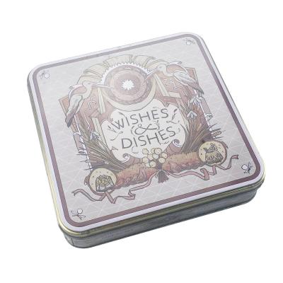 China Recycled Packaging Materials Food Luxury Tea Metal Tin Can / Black Square Tea Container Tin / Can Golden Tea Candy Jar for sale