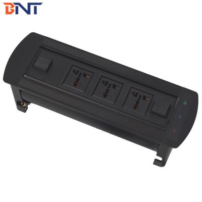 China Electric Black Aluminum Alloy Desk Pop Up Media Socket With 3*Universal Power for sale