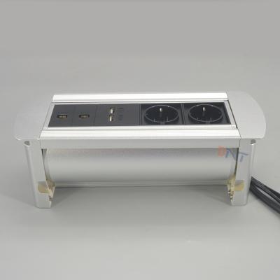 China Manual Silver Brushed Aluminum Alloy Table Pop Up Hidden Socket for sale