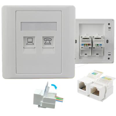 China Dual Port RJ11 RJ45 Telephone Network Modular Jack Cat5E Quick Clamp For Wall Socket Outlet for sale