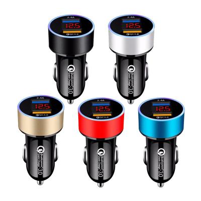 China Factory Price Cell Phone QC3.0 Smart Car Charger Adapter With LED Display Fast Charging 2 Port USB Car Charger 3.1A Mini Car Fast Charging for sale