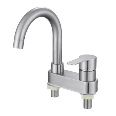 China Diverless Single Lever Deck Mounted Square Stainless Steel Bathroom Taps Basin Mixer Taps for sale