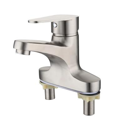 China High Quality Sense Faucets Both Holes Brushed Hot And Cold Bathroom Stainless Steel Bathroom Sink Faucet for sale