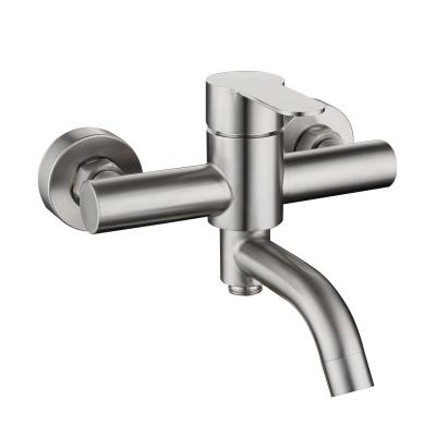 China Without Slide Bar 304 Stainless Steel Tub Brushed Cold And Hot Faucet Mixing Valve With Hand Shower Set for sale