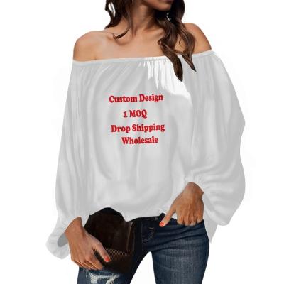 China Anti-Shrink Popular Product One-Shoulder Chiffon Blouse Custom Loose Casual Long Lantern Sleeves Women Blouse & Shirts Fashion Streetwear for sale