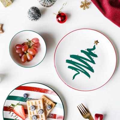 China Sustainable Dishes Restaurant Custom Christmas Dish Set Decorative Porcelain Tableware for sale
