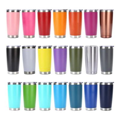 China Metal Custom logo 20 oz double wall stainless steel vacuum insulated powder coated regular tumbler coffee travel mug for sale