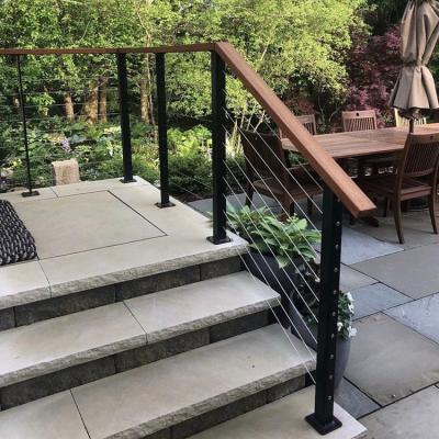China Durable Eco-Friendly Fabricated Metal Fencing Front Porch Railing Designs Stainless Steel Cable Hand Railing for sale