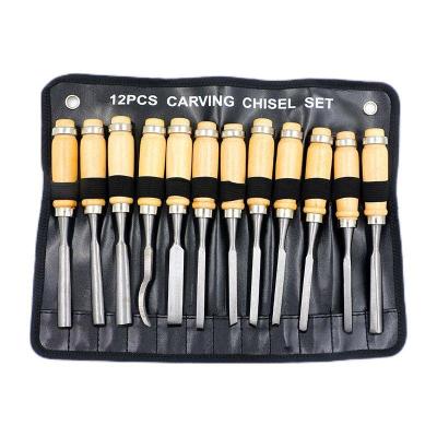 China Wood Work 12 Pieces DIY Professional Craft Chisel Tool Kit Detailed Wood Carving Tools for sale