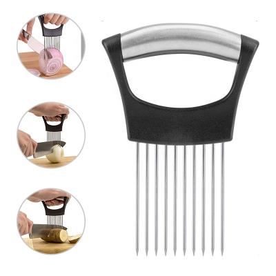 China Staindless Stainless Steel Food Slicer, Onion Needle Onion Fork Auxiliary Vegetables Fruit Stand Slicer Tomato Cutter for sale