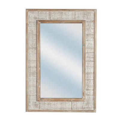 China WALL Mayco Frame Design Farmhouse Shabby Chic Rustic Vintage Handmade White Solid Wood Decorative Wall Mounted Wooden Mirror for sale