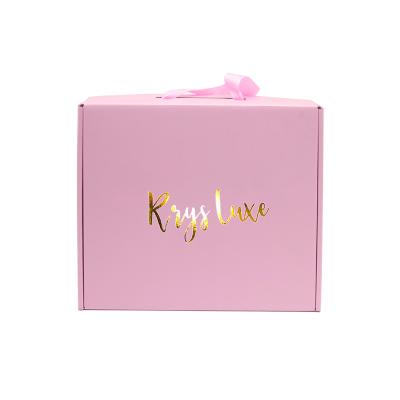 China Custom Recycled Pink Materials Gold Foil Logo Pantone Colored Corrugated Paper Packaging Cosmetic Whips Post Box for sale