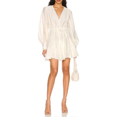 China Washable Long Sleeve Satin V-Neck Casual Dresses Silkdai Mini Dress for sale