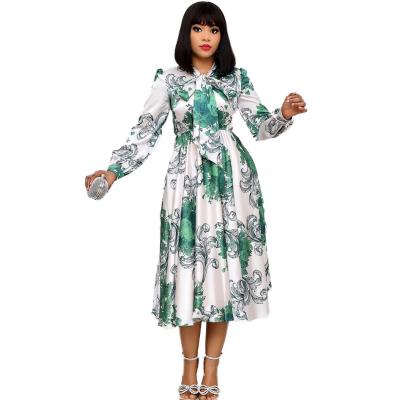 China European and American Plus Size Women's Long Sleeve Breathable Lace Print Fashion African Dress for sale