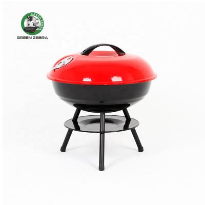China Mini Red Portable Easy Take Easily Gathered Small Apple Shape 14 Inch Round Stove Smoker BBQ Charcoal BBQ Indoor Outdoor Camping Grill for sale
