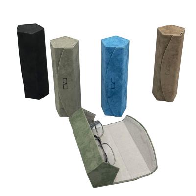 China Dustproof Pentagon Optical Glasses Case Blue Fabric Luxury Type for sale