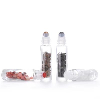 China High Quality Hot Selling Clear Glass Assorted Natural Crystal Gemstone Roller Bottles For Essential Oil With Box for sale
