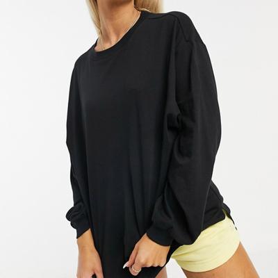 China Soft Thicker Anti-Shrink White Anti-pilling Cotton Pima Quality Women Simple Oversized T-shirt Longsleeves for sale