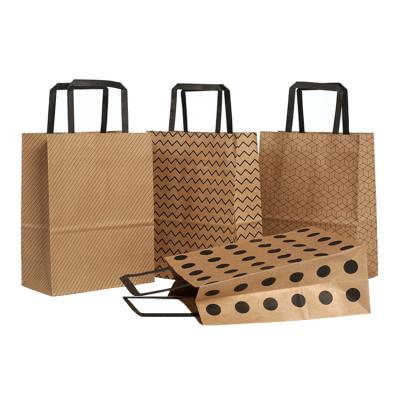 China Custom Logo Recyclable Hot Flat Cheap Flat Paper Handle Packaging Eco-Friendly Sale Gift Food Take Out Kraft Paper Shopping Bag for sale