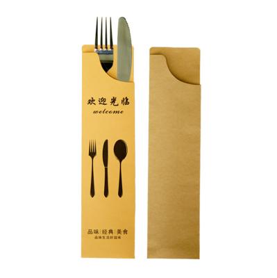 China Recyclable Disposable Restaurant Kraft Paper Cutlery Paper Bag Paper Pouch With Logo Printing for sale