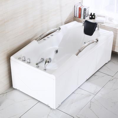 China popular luxury three side skirt whirlpool bathtub for spa with pillow and stainless steel railing for one person for sale