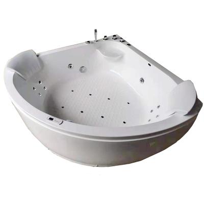 China Whirlpool Three Side Freestanding Bathtub Skirted Massage Tub Acrylic Fiberglass Two Person for sale