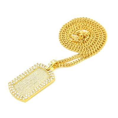 China Vintage Color Retention Brand Military Pendant Full Diamond Dog Hip Hop Bling Bling Pendant Necklace for sale