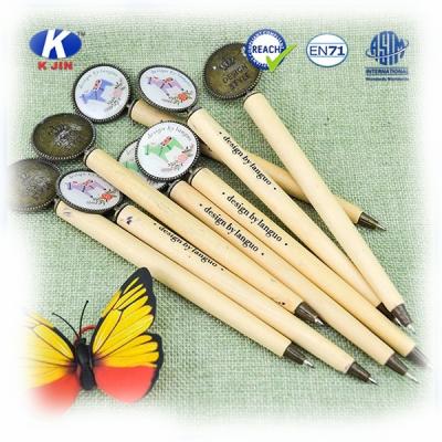 China Unique Pen Promotional Design Cheap Wooden Ballpoint Pen With Small Decorate Clock For Kids for sale