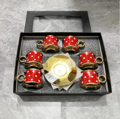 China Minimalist Glazed Ceramic Turkish Coffee Cup And Saucer 12 Piece Gift Box Set for sale