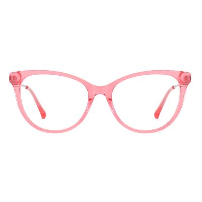 China Hot Sale Fashion Design Thin Frame Round Cat Eye Metal Temples Acetate Glass Transparent Frames for sale