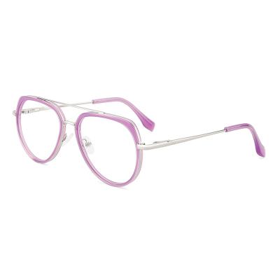China Anti Blue Light Women Glasses YC Double Eyeglasses Monocle Bridge Optical Frames For Women Metal Fashion Glasses Frame Acetate Glasses for sale