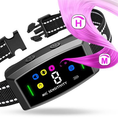 China Sustainable Dog Bark Collar 2in1 No Shock/Safe Shock Barking Collar with Adjustable Shock Mode IP68 Waterproof Rechargeable Anti Bark Device for sale
