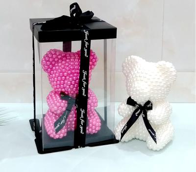 China Foam +pearl 2021 factory wholesale hot sale pearl bear rose pearl teddy bear for Christmas for sale