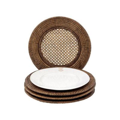 China European Natural Disposable Vintage Dinner Dish Rattan Charger Dish For Wedding for sale
