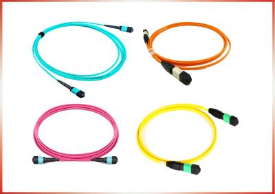 China MPO-MPO Female 12 Fibers Low Loss 0.35dB Type A B Plenum (OFNP) OS2 9/125 Single Mode Trunk Cable, Yellow for sale